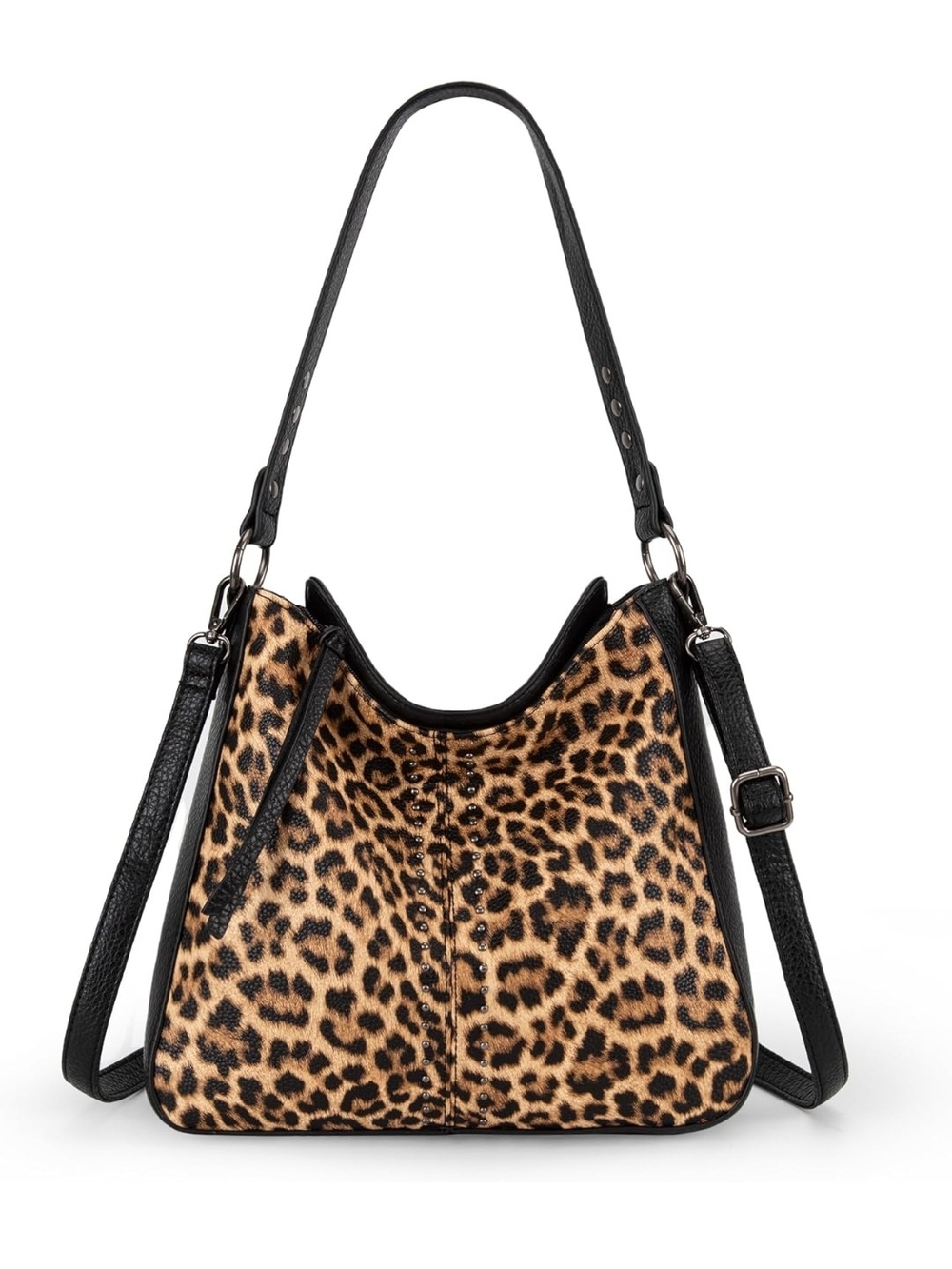 Leopard Print Women’s Shoulder Bag with Black Trim